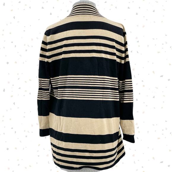Cable & Gauge Black Camel Striped Cardigan Open Front Sweater Silk Blend Size M - Picture 2 of 6